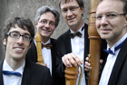 Photograph of the Flanders Recorder Quartet, 2007:  Tom
Beets, Paul van Loey, Bart Spanhove, Joris van Goethem